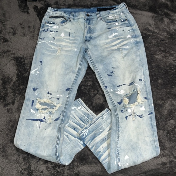 Mens Rockstar Original Ultra Slim Painted Ripped Denim Jeans - Picture 2 of 4